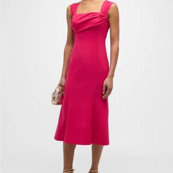 Carolina Herrera Square Neck Trumpet Midi Dress With Cap Sleeves NWT 10 $1890 - Picture 5 of 8